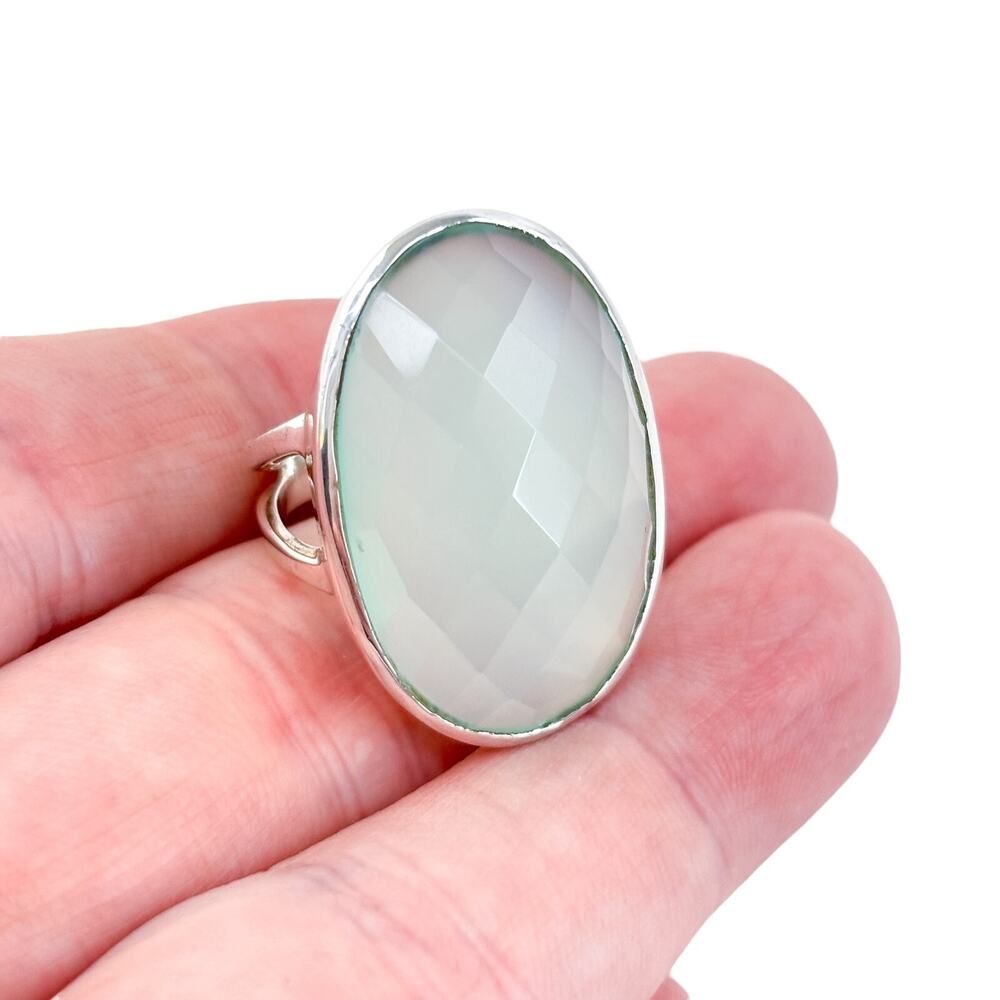 Vintage Sterling Silver 925 Faceted Blue Chalcedony Statement Ring | Size 6